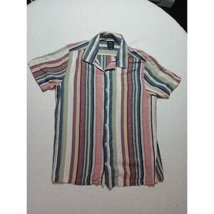 RVCA Vertical Striped Stripes Short Sleeve Woven Button Down Up Shirt Mens L